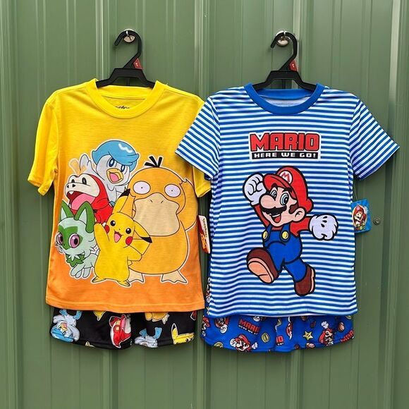 Pokémon & Mario Graphic Print Tee & Shorts Sleep 2, 2-Piece Sets Size M - Picture 1 of 7